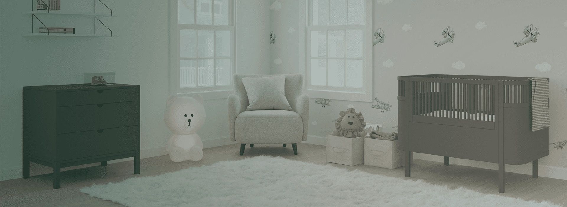 En bild på ett barnrum med fina produkter i